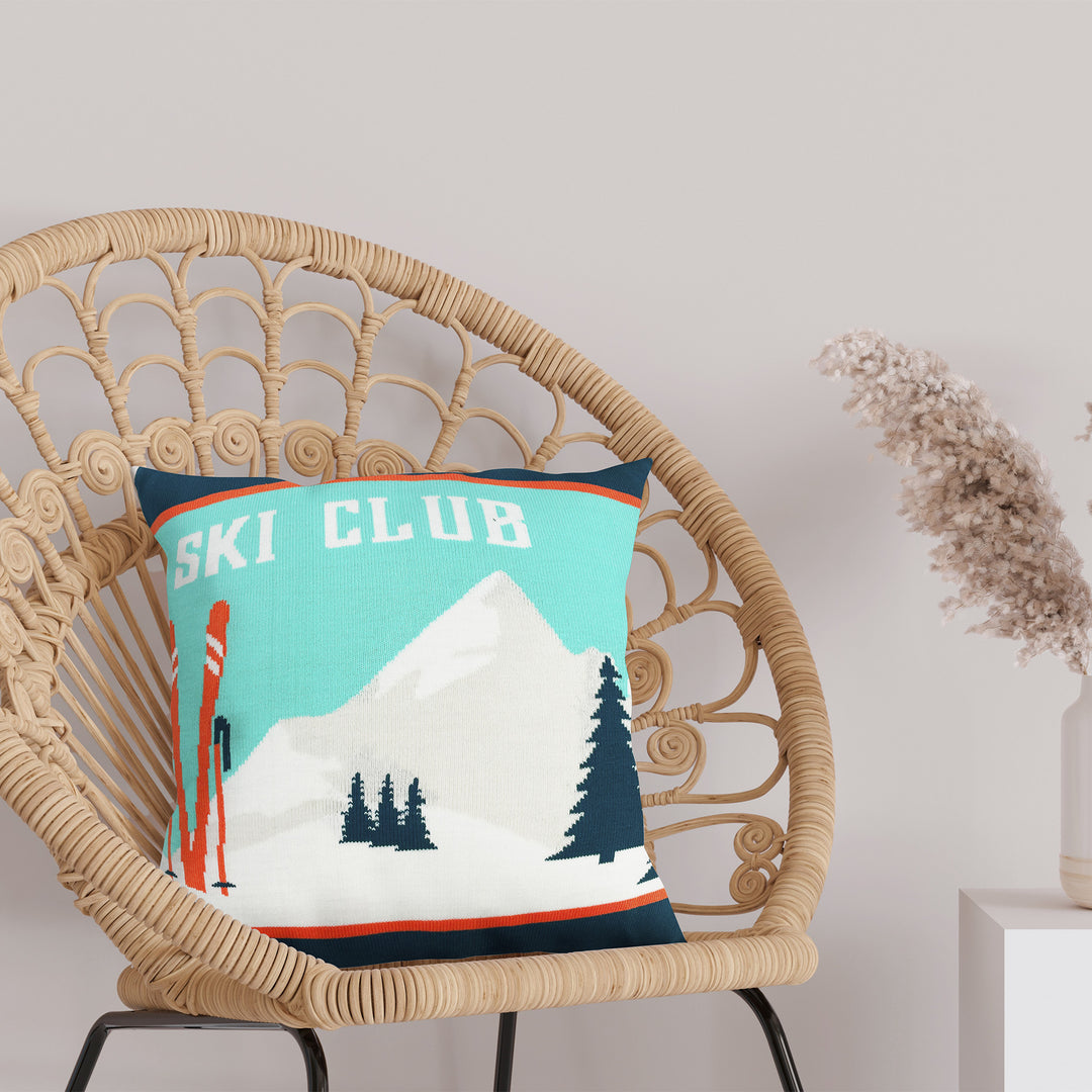 Ski Club Alpine Scene Pillow Cover