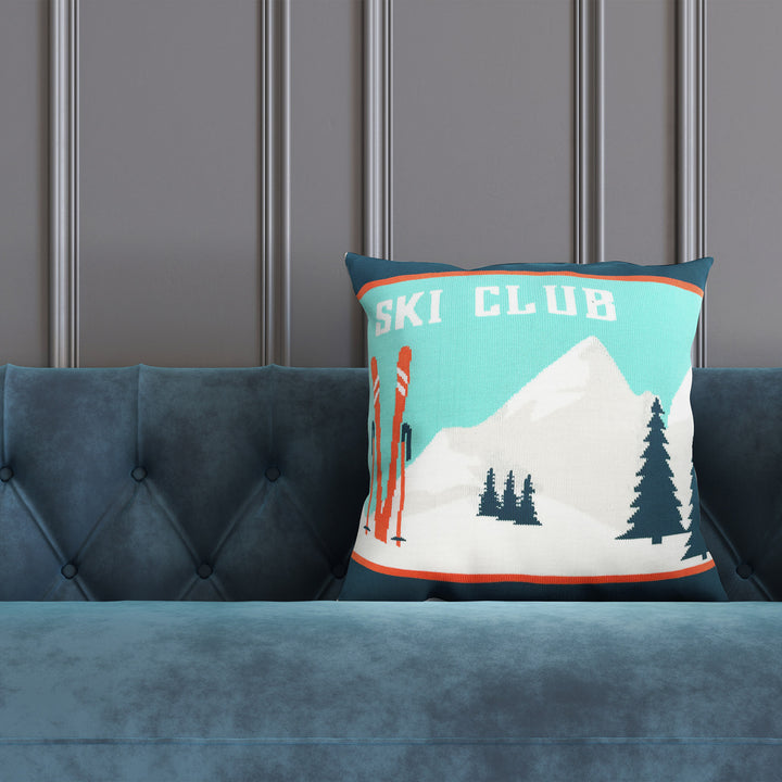 Ski Club Alpine Scene Pillow Cover