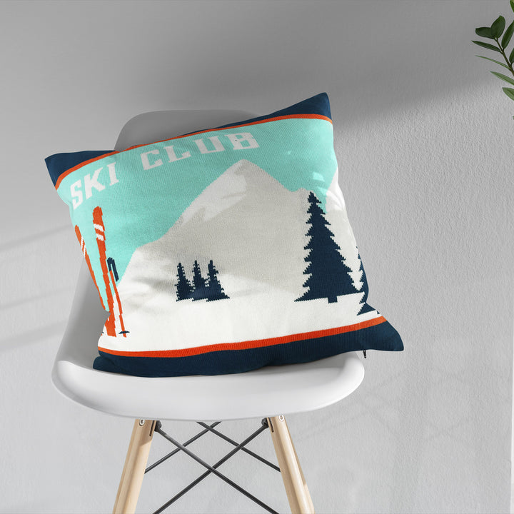 Ski Club Alpine Scene Pillow Cover