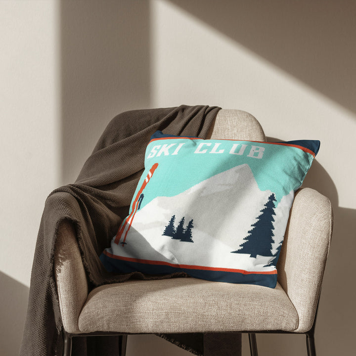 Ski Club Alpine Scene Pillow Cover