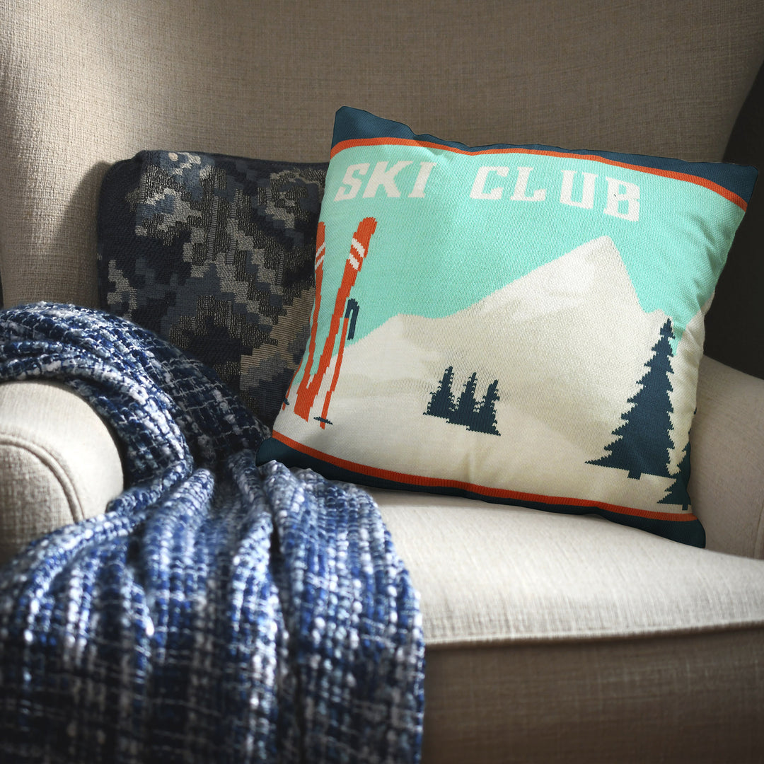 Ski Club Alpine Scene Pillow Cover