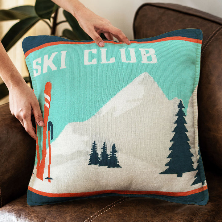 Ski Club Alpine Scene Pillow Cover