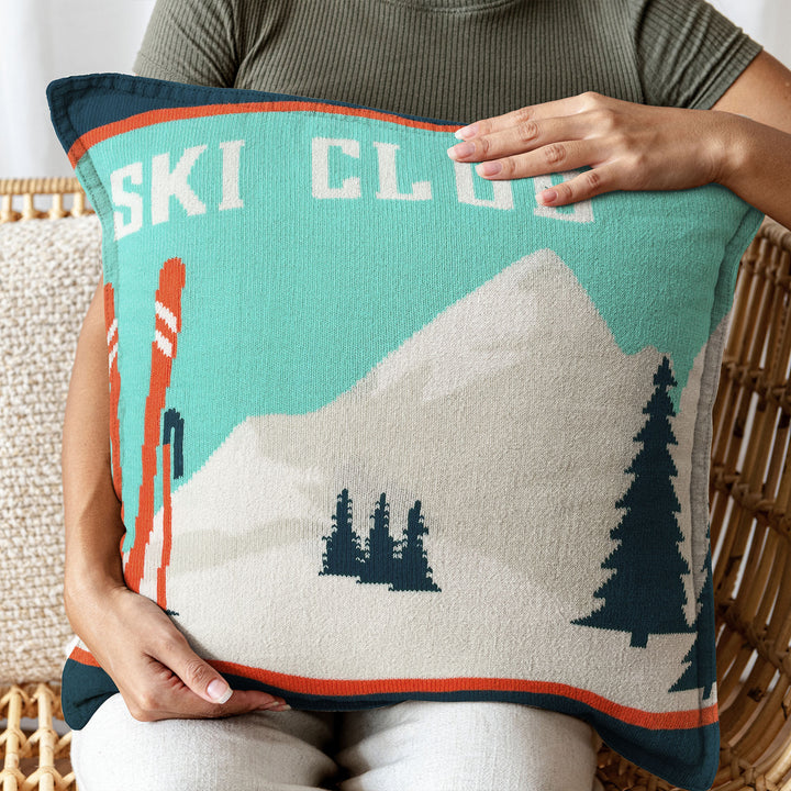 Ski Club Alpine Scene Pillow Cover