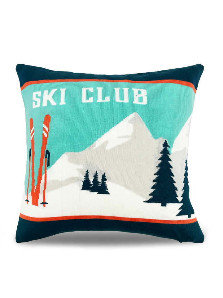 Ski Club Alpine Scene Pillow Cover